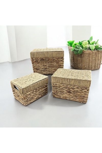 SepetçiBaba Large Basket with 3 Wicker Lids - 419