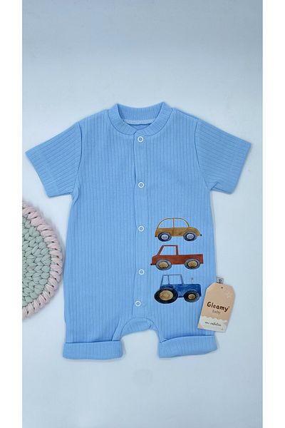 Gleamy Bebe Kids Cute Toy Vehicles Pattern Snap Fastener Short Sleeve Shorts (Jumpsuit) 100% Cotton