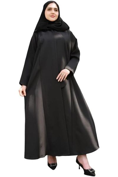 HAWRAA Black Abaya with Formal Design and Side Piece with Hidden Buttons