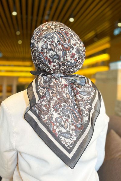 Sultan Eşarp Sultan Fresh Cotton Scarf - Μοτίβο σάλι - SFE001-08 - Μαύρο, Πλακάκι