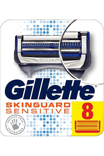 Gillette SkinGuard Sensitive Razor Blades Men, Pack of 8 Razor Blade Refills with Precision Trimmer,