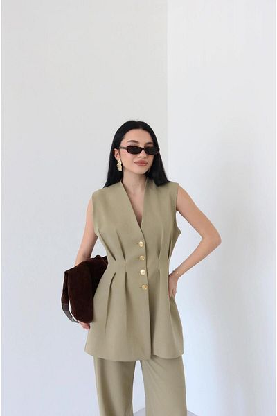 Ekim Store Gathered Buttoned Blazer Vest Jacket