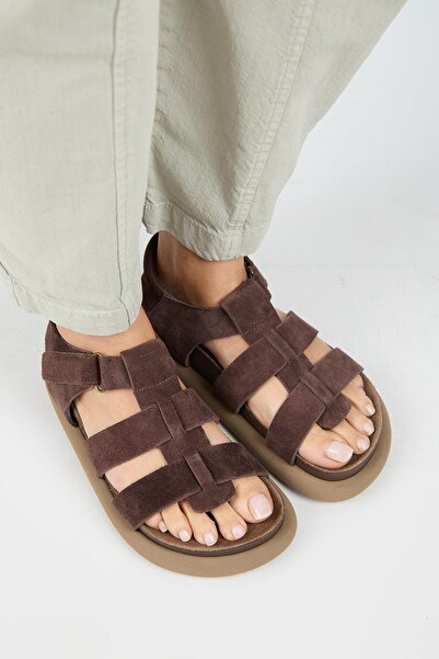 Manijero Capra Women's Genuine Leather Scarf Velcro Light Brown Sandals