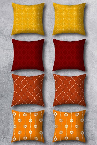 EMORES Çift Tarafı Baskılı 43x43 Kırlent Kılıfı 8'li Set Kombini.