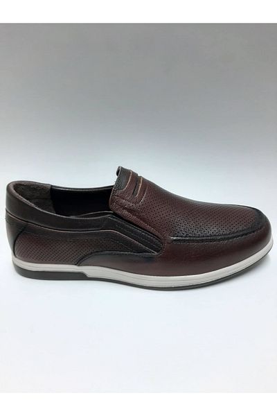 Adnan Bozkaya Genuine Leather Daily Summer Tan Color Men's Shoes Without Laces