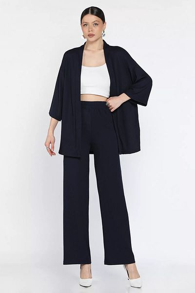 GÜLSELİ Navy Blue Women's Kimono Pants Double Set