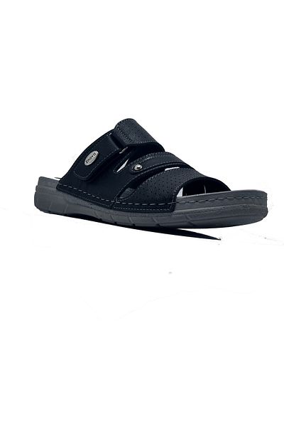 ayaktarz Enova Black Velcro Comfortable Stylish Outward Men's Slippers