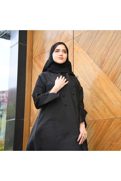 HAWRAA Elegant Black Abaya with Random Embroidery and Buttons