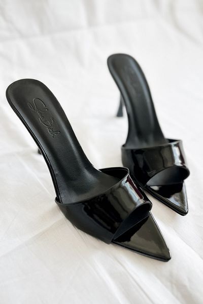 Shoebutik Alora Black Patent Leather Women's Heeled Slippers