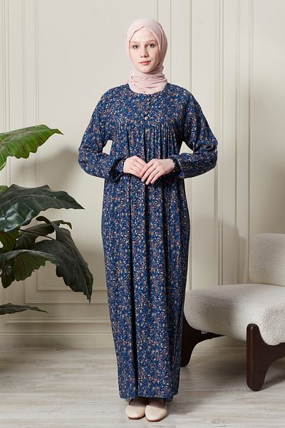 fistan Shirring Robadan Μπροστινά κουμπιά από ύφασμα βισκόζης Φόρεμα προσευχής για μητρικό φόρεμα