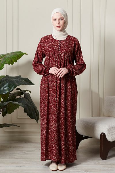 fistan Shirred Robadan Buttoned Front Viscose Fabric Tesseture Clothing Mother Dress Prayer Dress