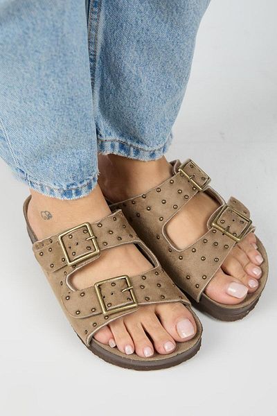 Manijero Vegan Cactus Γυναικείες Vegan Δερμάτινες Vegan Δερμάτινες Παντόφλες με διπλή πόρπη Trock Mink