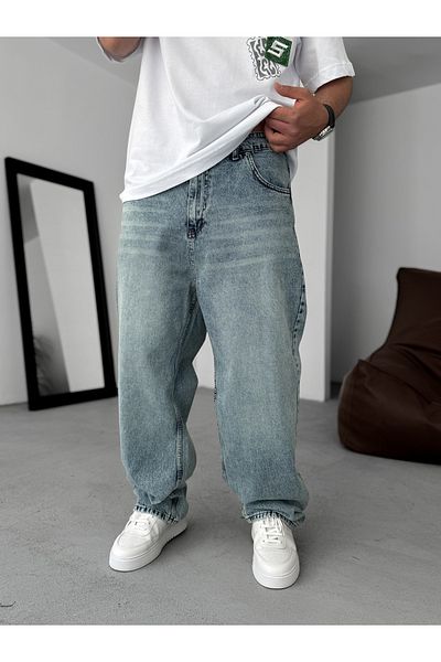 BYBASICMAN Light Blue Baggy Jeans with Grinding Ke-342/784