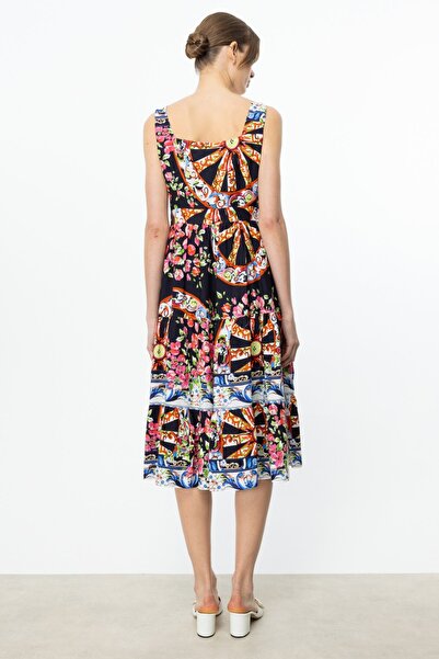 Ekol Kare Yaka Askılı Elbise