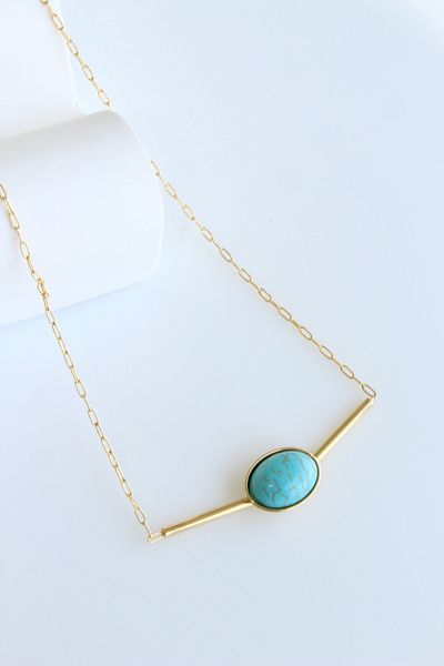 Leo'Stone Horizontal Turquoise Stone Women's Steel Necklace