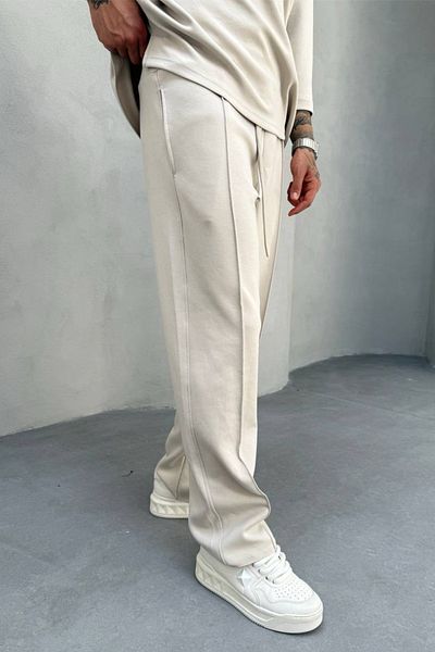 MADZEYMODA Ανδρικό παντελόνι Jogger από ύφασμα Oyaho σε μπεζ χρώμα φαρδύ KE-7012