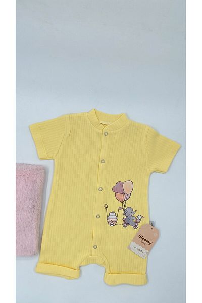 Gleamy Bebe Kids Elephant Balloon Bicycle Pattern Snap Fastener Short Sleeve Shorts (Jumpsuit) 100% Cotton