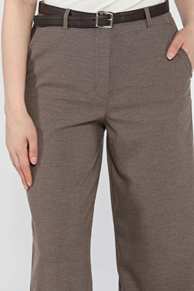 Zehra Gül Vizon Kadın Kemerli Bol Paça Pantolon