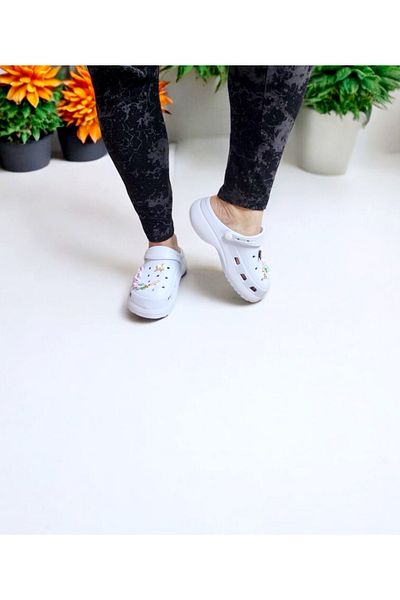 AkınalBella Women's High Heeled Colorful Chain Detailed Stone Slippers for Hospital, Doctor, Nurse