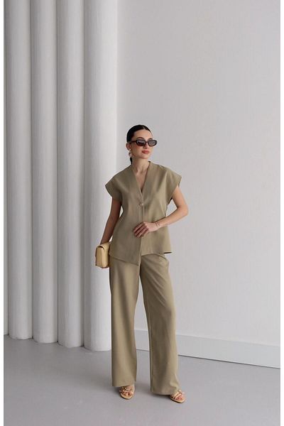 Ekim Store Gold Buttoned Vest Trousers Double Blazer Set