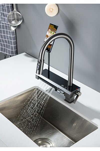 shop Lüks Şelale Musluk Eviye Seti Dört Fonksiyonlu Telefon Tutuculu Pvd Kapl...