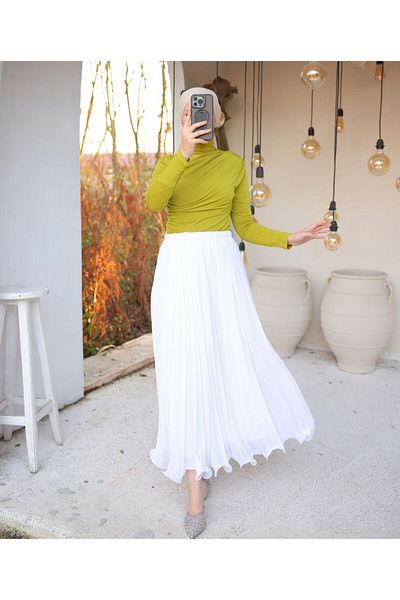 Buket Tekstil White Long Pleated Skirt