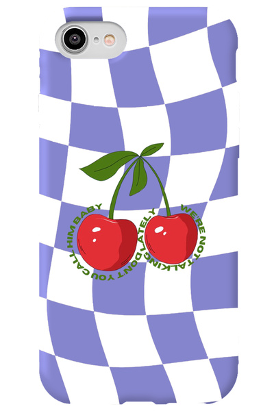 WANNA PROTECT iPhone 16e Lila İçi Kadife Dama Kiraz Desenli Silikon Telefon K...