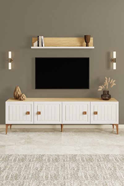 Happylife Furniture Design %100 Mdf Tv Ünitesi 180 Cm Aytaşı Meşe Tv Sehpası