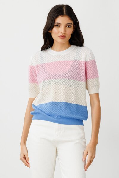 ON Renkli Kısa Kol Triko Bluz