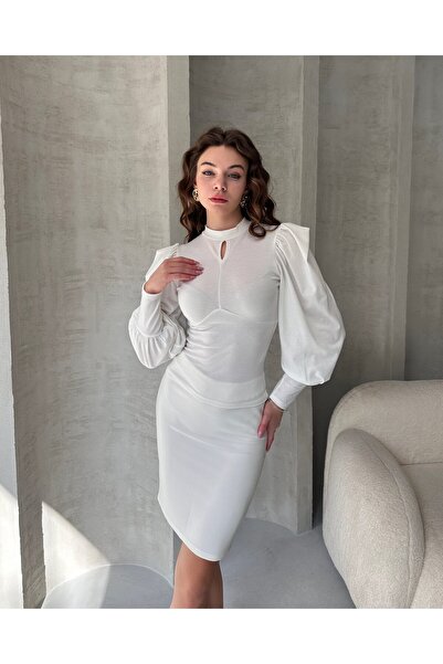 Bestway ve Diğeri Kiss Collar Princess Sleeve Crepe Blouse