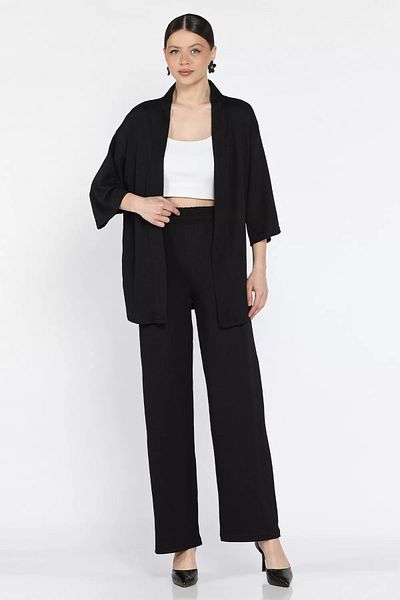 GÜLSELİ Black Women's Kimono Pants Double Set