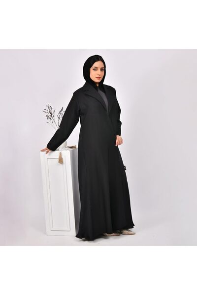 HAWRAA Black Blazer Abaya with Light Black Details and Pleats
