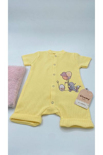 Gleamy Bebe Kids Elephant Balloon Bicycle Pattern Snap Fastener Short Sleeve Shorts (Jumpsuit) 100% Cotton