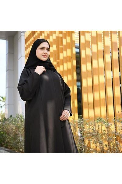 HAWRAA Black Abaya with Formal Design and Side Piece with Hidden Buttons