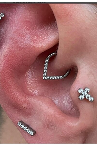 Arescollection g23 titanium ( titanyum) zirkon taşlı üçgen model septum daith 1 adet piercing