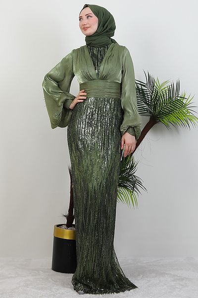 GİZ AGİYİM Βραδινό φόρεμα Khaki Nihal Hijab