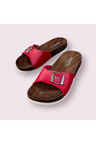PARMİ Parmi Women's Red Single Buckle Comfort Sole Slippers