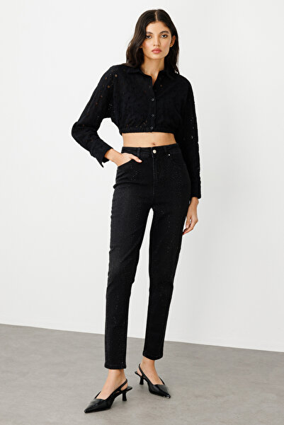 Ekol Denim Pants with Stones on the Front