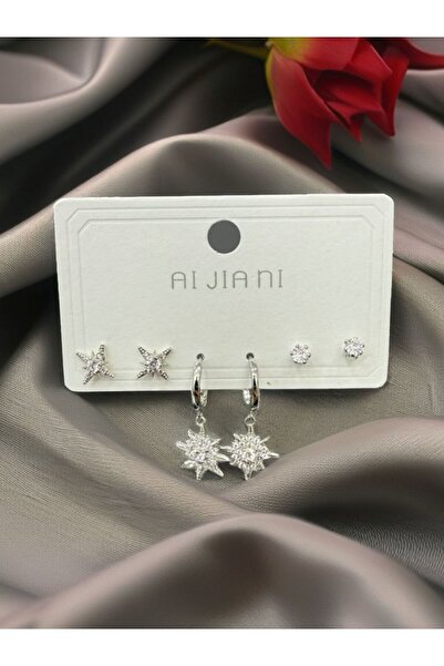 Calmea Jewellery Çelik Exclusive Star Renk Atmaz Garantli Faturalı Zirkon Taşlı Kadın 3lü Küpe