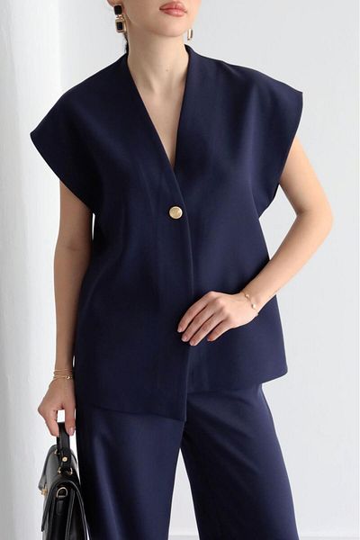 Ekim Store Gold Buttoned Vest Trousers Double Blazer Set