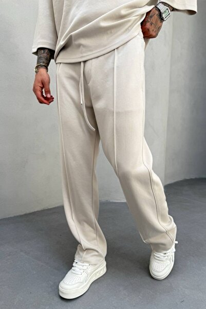 MADZEYMODA Ανδρικό παντελόνι Jogger από ύφασμα Oyaho σε μπεζ χρώμα φαρδύ KE-7012