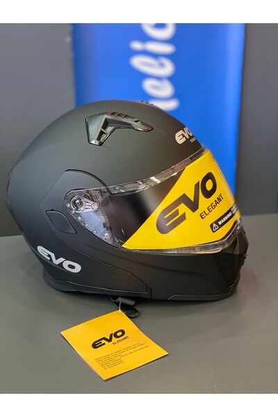 EVO ELEGANT EVO ÇENE AÇILIR KASK GÜNEŞ VİZÖRLÜ MAT SİYAH KASK