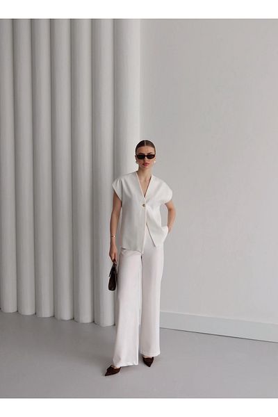 Ekim Store Gold Buttoned Vest Trousers Double Blazer Set