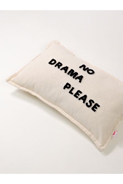 Galia Tasarım Λευκό Punch Washed Throw Κάλυμμα Μαξιλαριού - No Drama Motto