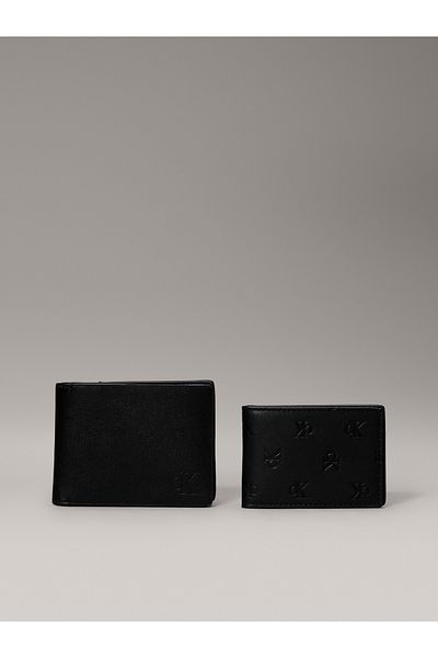 Calvin Klein Men Black Pack of 2 Gift Bifold Aop Wallet