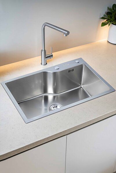 DYSNOX Yuna Serisi %100 Krom Silver 68x45 Paslanmaz Mutfak Eviyesi, Mutfak La...