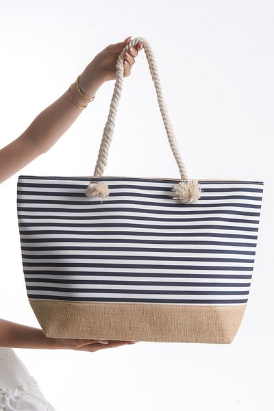 Solo Bag Γυναικεία τσάντα παραλίας με φερμουάρ Ψάθινο μαλακό κορδόνι με μοτίβο καθημερινή τσάντα για πικνίκ