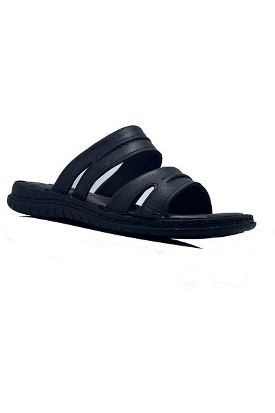 EDU Ayaktarz Edu Black 5067 Genuine Leather Orthopedic Daily Men's Slippers