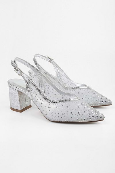 Shoeberry Women's Stan Silver Silvery Thick Heeled Shoes