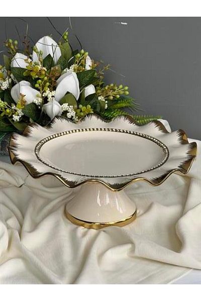 ROSSEV Serving Plate Footed Round Gold 33cm